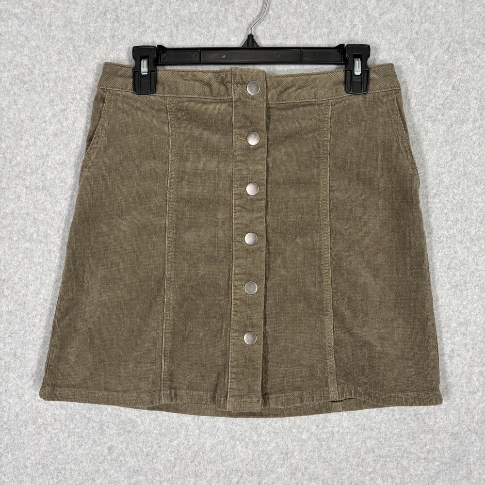 Y2K Maurices Corduroy Mini Skirt 4 Snap Boho Western Army Olive Preppy Twee
